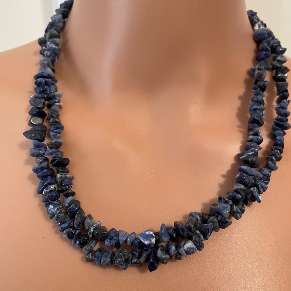 Blue Sodalite 18” Two Strand Necklace w/ 3” Sterling Silver Extender
